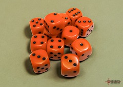 Opaque Orange/black 16mm d6 Dice Block (12 dice)